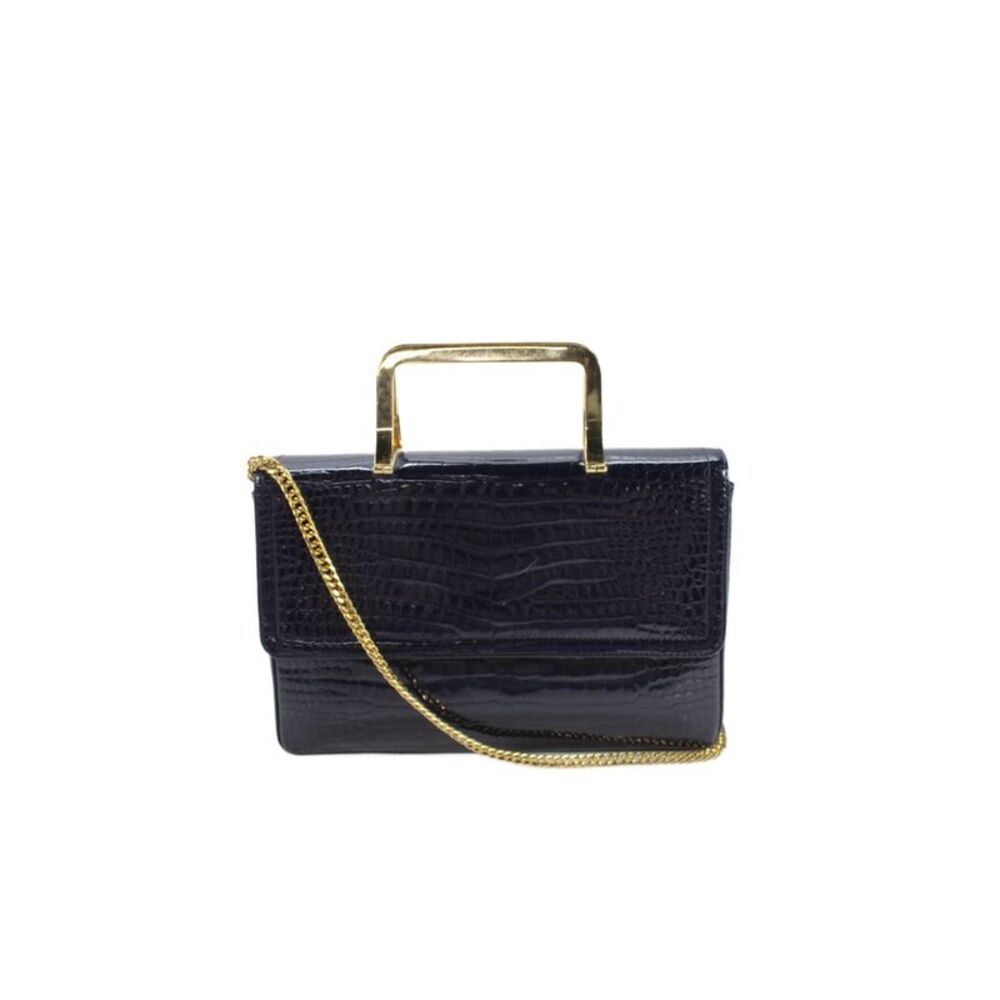 Morris Moskowitz Womens Leather Embossed Leather Shoulder Bag Navy